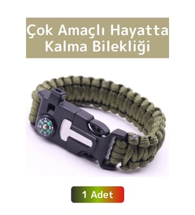 Premium Kompakt Outdoor Kamp Pusula Düdük Çakmaktaşı Çok Fonksiyonlu Şık Hayatta Kalma Bilekliği
