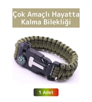 Premium Kompakt Outdoor Kamp Pusula Düdük Çakmaktaşı Çok Fonksiyonlu Şık Hayatta Kalma Bilekliği