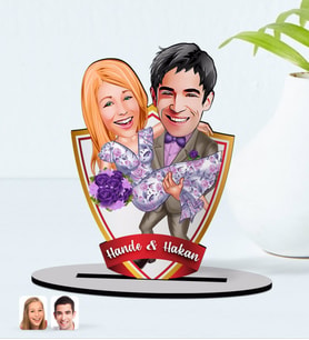 BK Gift Kişiye Özel İsimli Sevgililer Karikatürlü Ahşap Biblo Model-56