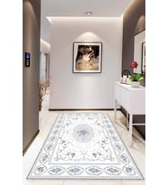 Mavi Klasik Göbekli Kaymaz Tabanlı Dekoratif Halı MK05 - 100 x 160 cm