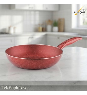 ARZU ÇELİK 24 Cm Granit Tek Saplı Tava - Kırmızı