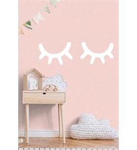 Dekoratif Sleepy Eyes Kirpik Yıldızlı 2 li Ahşap Duvar Dekoru (Beyaz)