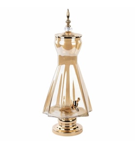 Dekoratif Lüks Musluklu Cam Şerbetlik 6 Litre Prizma Model (Altın Rengi)