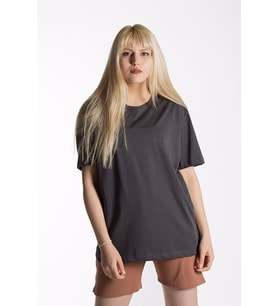 Kadın Antrasit Basic Bisiklet Yaka Oversize Pamuklu T-shirt 22Y-3400761-K1