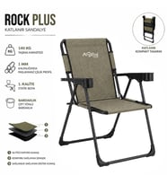 Katlanır Piknik ve Kamp Sandalyesi - Bardaklıklı - Rock Plus - Gusto Haki