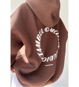 Unisex MCLLCTN Baskılı Oversize Sweatshirt (Kahverengi)