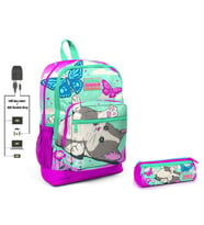 Coral High Sevimli Kedi ve Kelebek İlkokul Sırt Çantası ve Kalemlik Seti - Kız Çocuk - USB Soketli