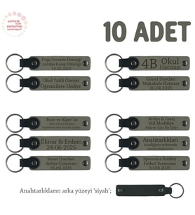 Kül Gri & Siyah, Anneler Günü İçin İsim Yazılı Hatıra Anahtarlık 10’lu Set