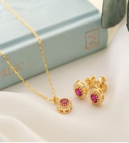925 Ayar Gümüş Temmuz Ayı Doğum Taşı ( Ruby ) Kolye - Küpe Seti