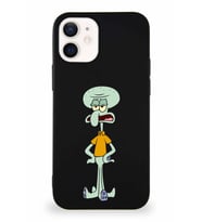 Apple iPhone 12 Mini Soft Premier Kapak Squidward Dokunaç Tasarımlı Silikon Kılıf - Siyah (Şeffaf)