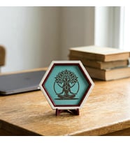 Yoga ve Hayat Ağacı Tasarımlı Minimal Dekoratif Obje, 10x10 cm Şık ve Anlamlı Yaşam Ağacı Dekoru