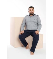 Erkek Büyük Beden 3 Düğme %100 Pamuk Cepli Mevsimlik Pijama Takımı (Açık Gri)