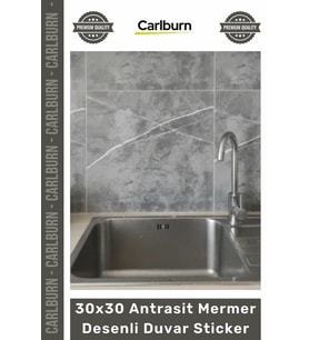 Özel Üretim Kendinden Yapışkanlı Mutfak Banyo Kaplama 30x30 Antrasit Mermer Desenli Duvar Sticker