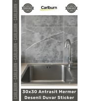 Özel Üretim Kendinden Yapışkanlı Mutfak Banyo Kaplama 30x30 Antrasit Mermer Desenli Duvar Sticker