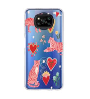 Poco X3 Pro Uyumlu Kaplan ve Kalp Desenli Şeffaf Telefon Kılıfı