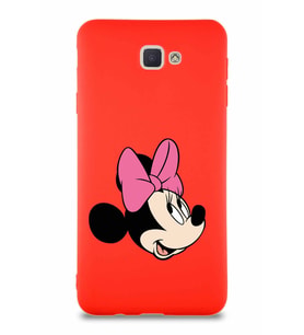 Samsung Galaxy J7 Prime 2 Soft Premier Kapak Minnie Mouse-A Tasarımlı Silikon Kılıf - Kırmızı (Şeffaf)