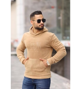 KAPŞONLU SLİMFİT POLAR ERKEK SWEATSHİRT (Kahverengi)