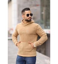 KAPŞONLU SLİMFİT POLAR ERKEK SWEATSHİRT (Kahverengi)