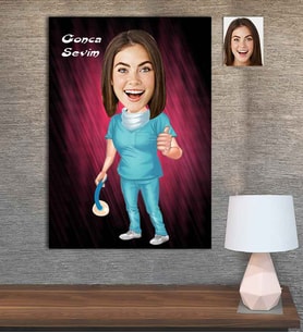 Kişiye Özel Karikatür Baskılı Ahşap Tablo Anestezi Uzmanı Kadın-1 30x40