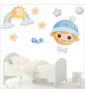 Erkek Bebek Odası, 9 Parça Duvar Sticker Seti (STD)