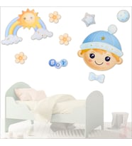 Erkek Bebek Odası, 9 Parça Duvar Sticker Seti (STD)