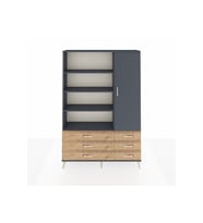 Arges Dolap 8 Raflı 6 Çekmeceli Tek Kapaklı  132x30x195 Antrasit-Antrasit/Çam