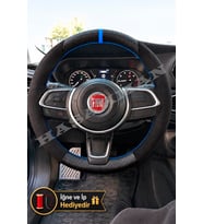 Fiat Egea Makyajlı Dikme Direksiyon Kılıfı Alcantara Süet Mat Karbon Mavi Yüzük ve Dikiş 2021-2026