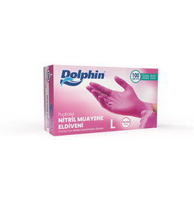 Dolphin Tek Kullanımlık Pembe Nitril Eldiven - Muayne Eldiveni Large Büyük Boy - 100'lü Paket