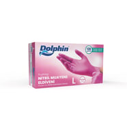 Dolphin Tek Kullanımlık Pembe Nitril Eldiven - Muayne Eldiveni Large Büyük Boy - 100'lü Paket