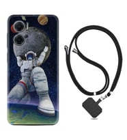 Xiaomi Redmi Note 11E Kılıf Silikon Boyun Askılı İpli Desenli Silikon Astronot ve Dünya 1759