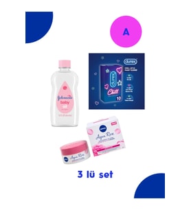 Johnson & Johnson Bebek seti Johnsons Bebek yağı + Nivea Aqua Rose Nemlendirici krem