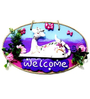 Kedi Figürlü Welcome Yazılı El Yapımı Kapı Süsü