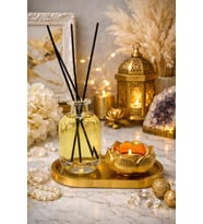 Gold 150ml Oda Kokusu Lotus Tealight Tabak Seti Bambu Çubuklu Hediyelik Dekoratif