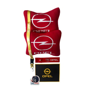 Opel Uyumlu Nakışlı Kırmızı Polar Ortopedik Seyahat Boyun Yastık / Oto Aksesuar
