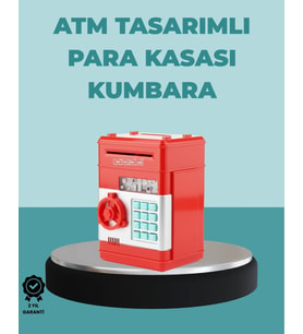 Şifreli Kırmızı Atm Tasarımlı Çelik Kasa Görünümlü Kumbara