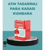 Şifreli Kırmızı Atm Tasarımlı Çelik Kasa Görünümlü Kumbara
