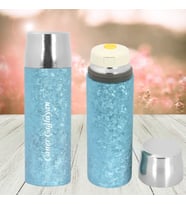 KİŞİYE ÖZEL İSİM BASKILI ÖZEL KUTULU VE HEDİYE ÇANTALI ANTİBAKTERİYEL TİTANYUM TERMOS 500 ML (Mavi)