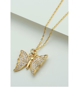 925 Ayar Gold Kelebek Gümüş Kolye