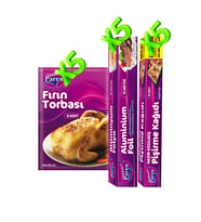Kesilmiş Pişirme Kağıdı, Fırın Torbası ve Alüminyum Folyo 5'er Paket Set