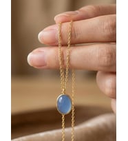 Açık Mavi Opal Taşlı Oval Kolye