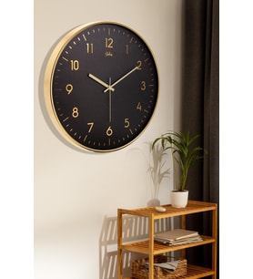 GOLD İNCE LATİN SİYAH ZEMİNLİ DUVAR SAATİ 43 CM