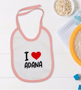 BK Kids I Love Adana Tasarımlı Pembe Bebek Mama Önlüğü - Model 1