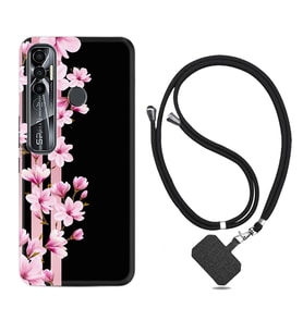 Tecno Spark 6 6 Go 8C 8 Pro 7 7 Pro Kılıf Boyun Askılı Silikon Pink Flowers 3 1393