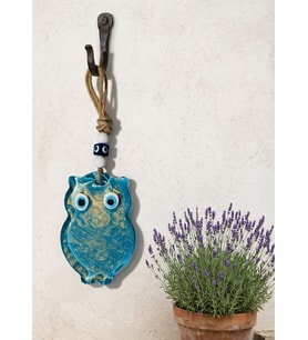El Yapımı Hediyelik Cam Nazar Boncuklu, Baykuş Figürlü Mavi, Simli, İpli 25 Cm (Açık Mavi)