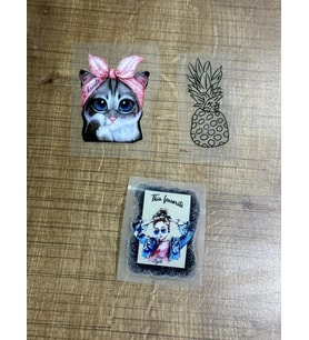 6X5 CM 3 ADET ÜTÜ İLE YAPIŞAN KEDİ ANANAS KIZ GÖRSELLİ ARMA TRANSFER BASKI