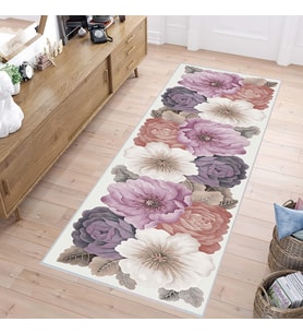 Rovigo Home Dijital Baskı Yıkanabilir Kaymaz Taban Salon Halısı RVG1290 80x200 cm (Pembe)