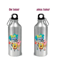 Metal Gumus Kancalı Baskılı Su Matarası 600ml. (Yeşil-Lila)