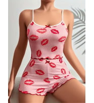 Arias Closet Pamuklu Kiss Öpücük Desen Pembe Şortlu Pijama Takımı