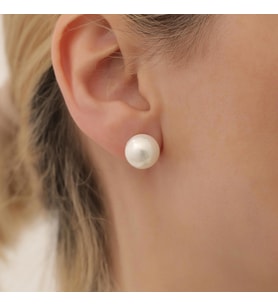 925 Ayar Gümüş White Tatlısu İncisi Küpe-12mm (Altın)