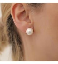 925 Ayar Gümüş White Tatlısu İncisi Küpe-12mm (Altın)